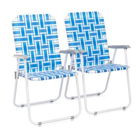 2pcs Steel Tube PP Webbing Bearing 120kg Folding Beach Chair Blue& White Strip