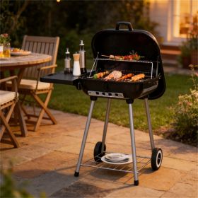 Charcoal barbecue grill, backyard picnic cookware, black